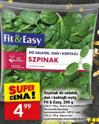 Szpinak do sałatek, dań i koktajli myty Fit & Easy promocja w Twój Market