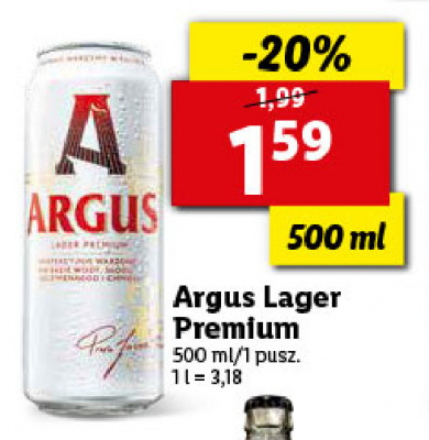 Piwo Argus lager premium promocja
