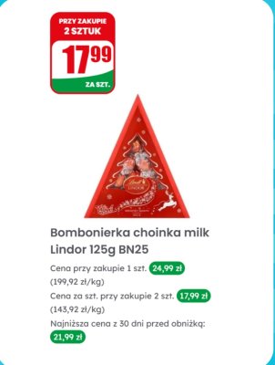 Bombonierka Lindor milk choinka promocja w Dino