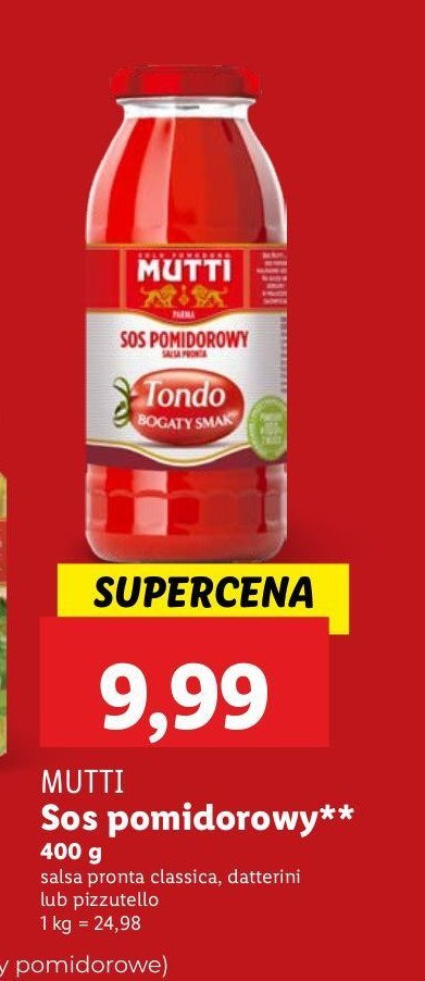 Sos z pomidorów daktylowych salsa Mutti promocja w Lidl
