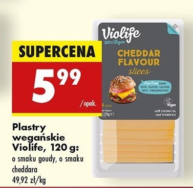 Ser w plastrach cheddar Violife promocja w Biedronka