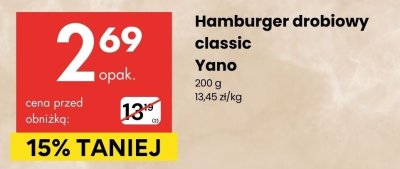 Hamburger drobiowy classic Yano promocja w Delikatesy Centrum