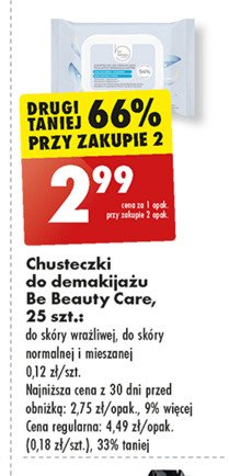 Chusteczki do demakijażu do cery normalnej i mieszanej BE BEAUTY FACE EXPERTIV Be beauty care promocja