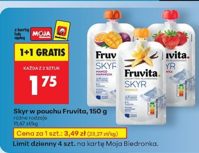 Skyr w pouchu Fruvita, 150 g różne rodzaje promocja w Biedronka