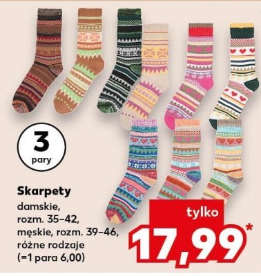 Skarpety damskie rozm. 35-42, męskie rozm. 39-46, różne rodzaje (1 para wychodzi) Kaufland promocja w Kaufland