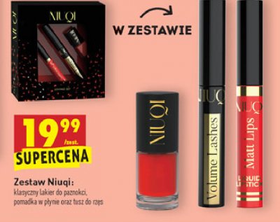 Zestaw w pude艂ku: lakier do paznoci + pomadka w p艂ynie + tusz do rz臋s Niuqi zestaw promocja