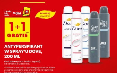 Antyperspirant w sprayu Dove 200ml różne rodzaje 1+1 gratis promocja w Biedronka