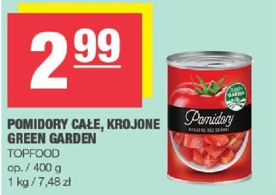 Pomidory całe, krojone Green Garden Topfood promocja w SPAR