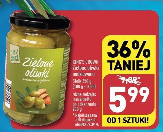 Oliwki zielone z migdałami King's crown (aldi) promocja