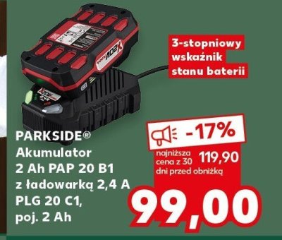 Akumulator 2 Ah PAP 20 B1 z ładowarką 2,4 A PLG 20 C1, poj. 2 Ah PARKSIDE promocja w Kaufland