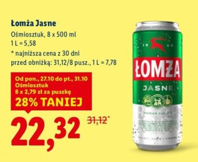 Piwo Łomża Jasne 8 x 500 ml promocja w Lidl