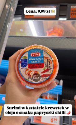 Surimi w kształcie krewetek w oleju o smaku papryczki chilli  promocja w Biedronka