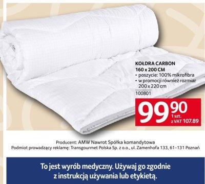 Kołdra Carbon 160 x 200 cm promocja w Selgros