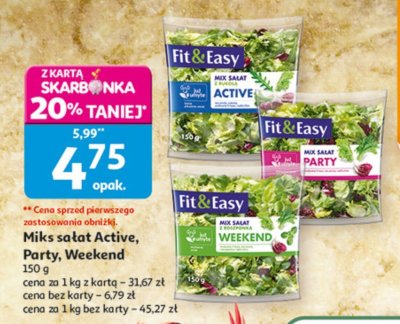 Miks sałat Fit&Easy Active, Party, Weekend 150 g promocja w Auchan