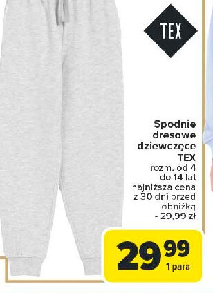 Spodnie dresowe dziewczęce 4-14 lat Tex promocja w Carrefour