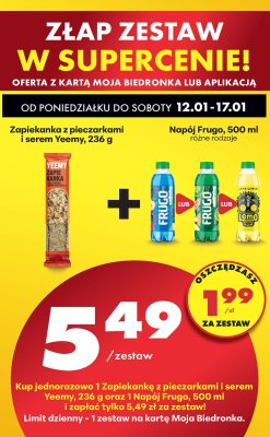 Zestaw: zapiekanka z pieczarkami i serem Yeemy 236g + napój Frugo 500ml różne rodzaje promocja w Biedronka