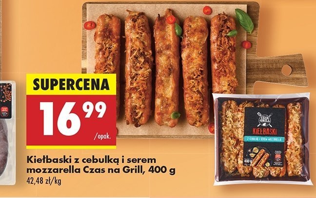 Kiełbaski z cebulką i serem mozzarella Czas na grill promocja w Biedronka