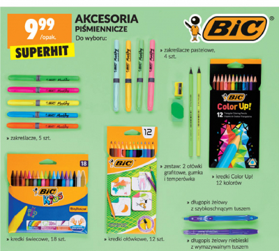 Zestaw: 2 ołówki fluo + gumka + temperówka Bic evolution promocja