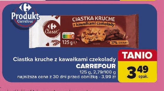 Ciastka kruche z kawałkami czekolady Carrefour promocja