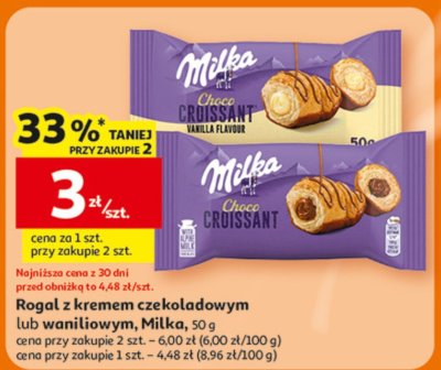 Rogal z kremem czekoladowym lub waniliowym, Milka promocja w Auchan
