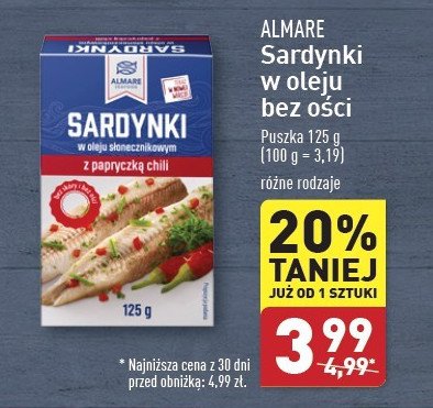 Sardynki z chilli Almare seafood promocja w Aldi