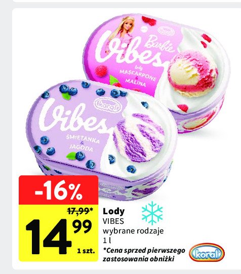 Lody śmietankowo-jagodowe Koral vibes promocja w Intermarche