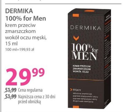 Krem przeciw zmarszczkom DERMIKA 100% for Men wokół oczu męski promocja w Hebe