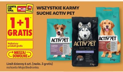 Karma sucha Activ Pet dla psa różne rodzaje 1,5 kg/3 kg/8 kg promocja w Biedronka