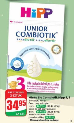 Mleko Bio Combiotik Hipp 2, 3 2 rodzaje promocja w Dino