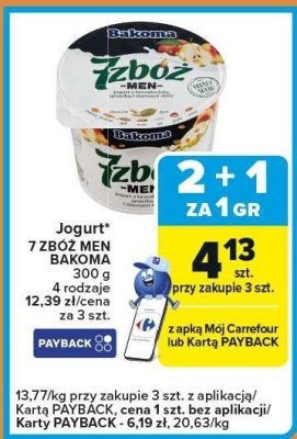 Jogurt 7 ZBÓŻ MEN BAKOMA 300 g, 4 rodzaje promocja w Carrefour Express