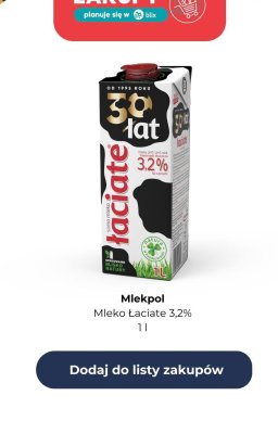 Mleko Łaciate 3,2% 1 l promocja w Auchan