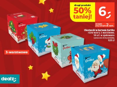 Chusteczki w kartonie Kartika różne wzory, 3-warstwowe, 56 szt. w opakowaniu promocja w Dealz