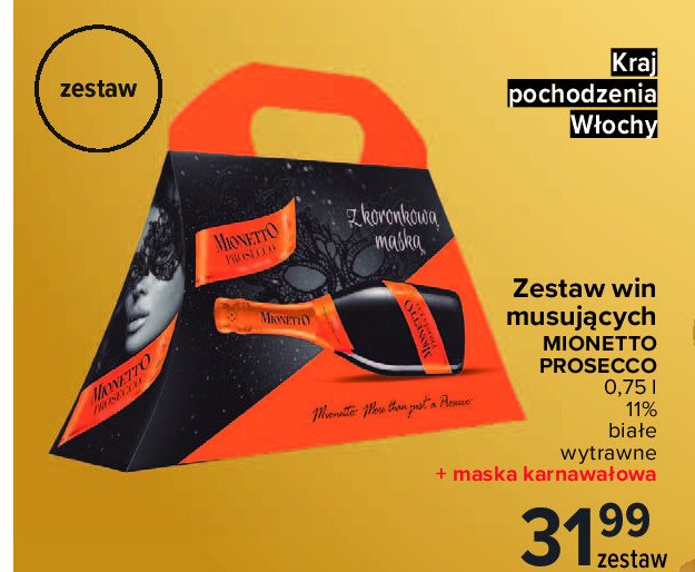 Wino bia艂e wytrawne + maseczka karnawa艂owa Mionetto prosecco doc treviso promocja