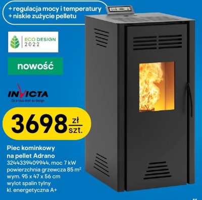 Piec kominkowy na pellet Adrano Invicta promocja w Castorama