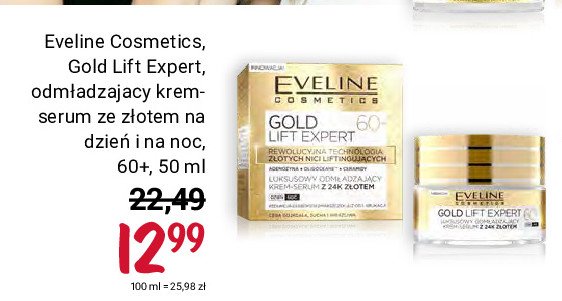 Krem-serum z 24k złotem 60+ Eveline gold lift expert promocja