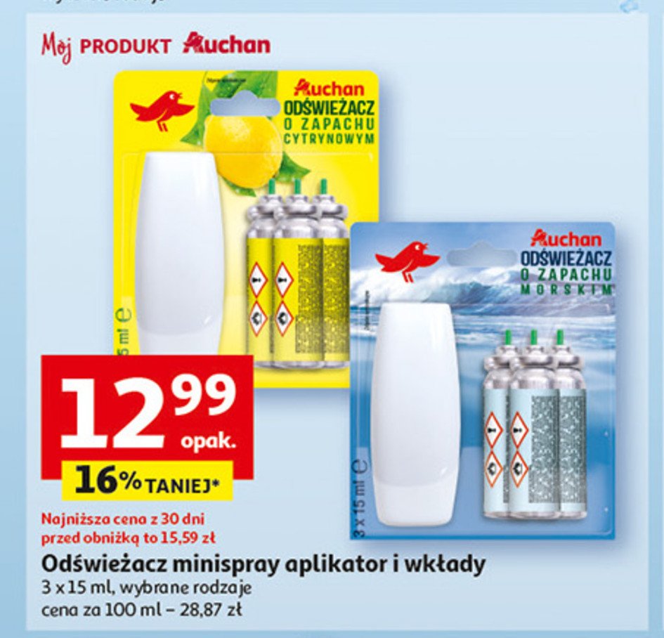 Odświeżacz mini + 3 wkłady cytrynowy Auchan różnorodne (logo czerwone) promocja