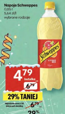 Napoje Schweppes 0,85l wybrane rodzaje promocja w Delikatesy Centrum