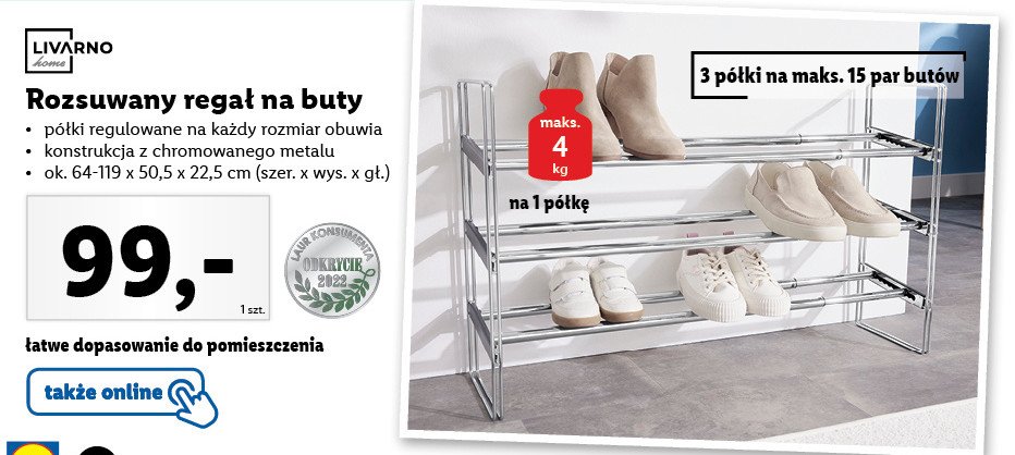 Rega艂 rozsuwany na buty LIVARNO HOME promocja