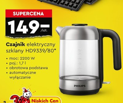 Czajnik elektryczny szklany HD9339/80 promocja w Biedronka