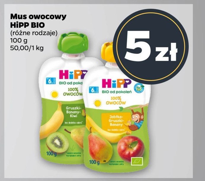 Mus porzeczka jabłko gruszka banan Hipp promocja