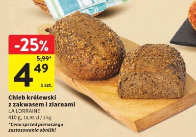 Chleb królewski z zakwasem i ziarnami LA LORRAINE 410 g promocja w Intermarche