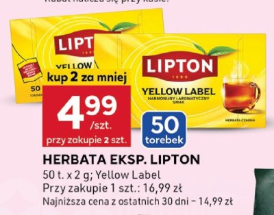 Herbata eksp. Lipton Yellow Label 50 torebek promocja w Stokrotka