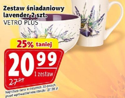 Zestaw śniadaniowy lavender 2 szt. VETRO PLUS promocja w Prim Market