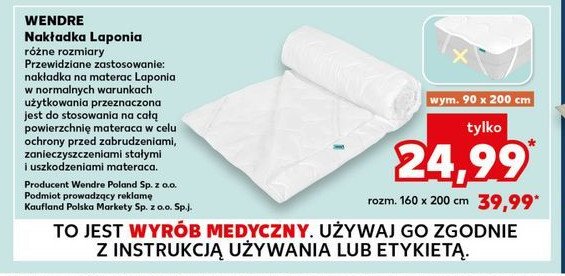 Nak艂adka na materac laponia 90 x 200 cm Wendre promocja