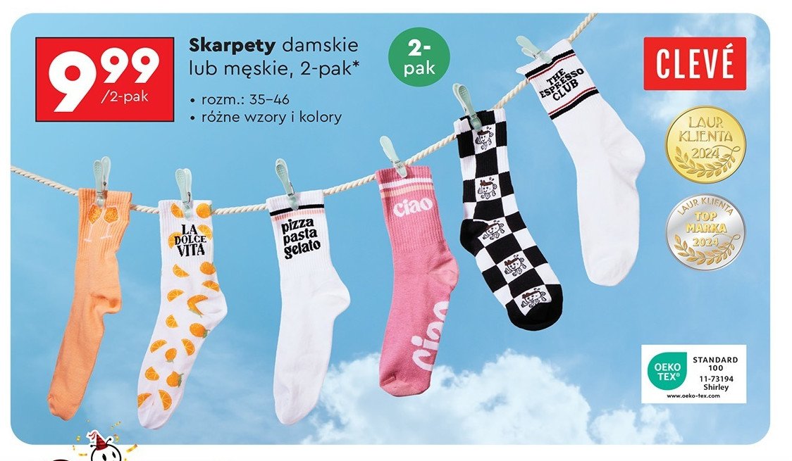 Skarpety męskie 35-46 Cleve promocja w Biedronka