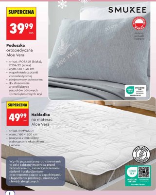 Poduszka ortopedyczna Aloe Vera SMUKEE wym. 60 × 40 cm szara promocja w Biedronka