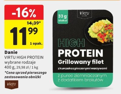Danie VIRTU HIGH PROTEIN grillowany filet z kurczaka z pieczonym warzywami promocja w Intermarche