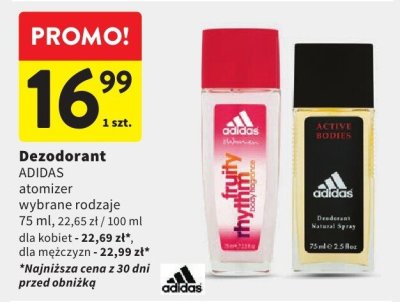 Dezodorant ADIDAS atomizer wybrane rodzaje promocja w Intermarche