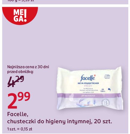 Chusteczki do higieny intymnej Facelle intim promocja w Rossmann