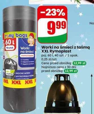 Worki na śmieci z taśmą XXL Rymoplast promocja w Dino